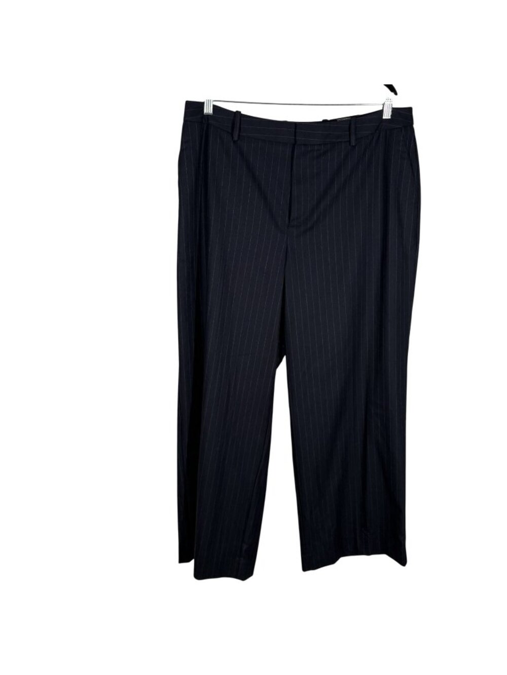 Ashley Graham Women Plus Sz 14W Navy Pin Stripe Mid-Rise Wide Leg Trouser NWT - Picture 4 of 14